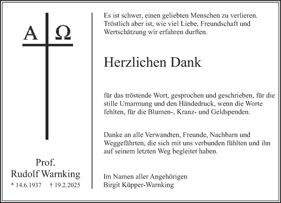 Todesanzeige von Rudolf Warnking von saarbruecker_zeitung