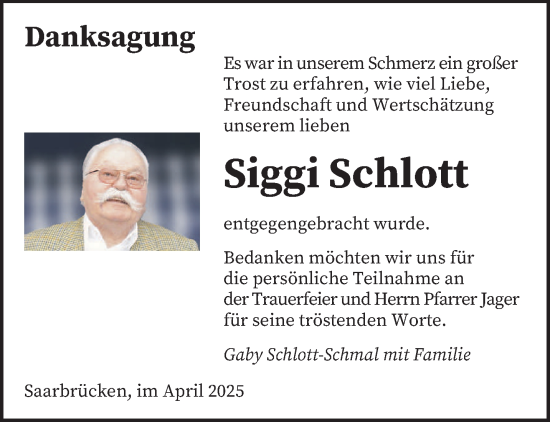 Todesanzeige von Siggi Schlott von saarbruecker_zeitung