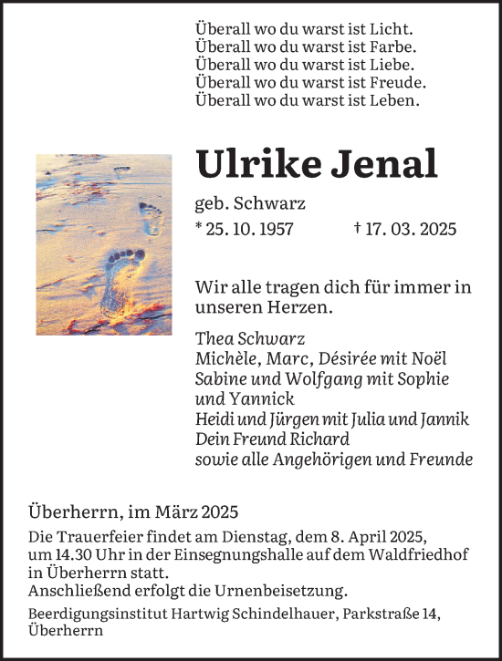 Todesanzeige von Ulrike Jenal von saarbruecker_zeitung