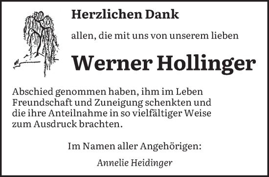 Todesanzeige von Werner Hollinger von saarbruecker_zeitung