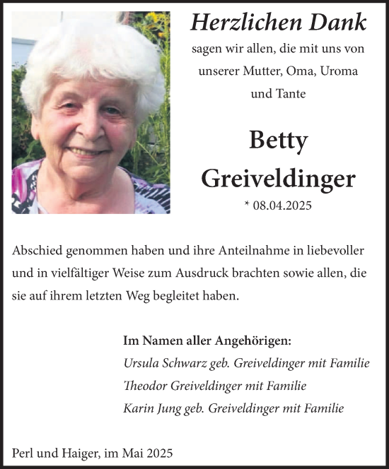 Todesanzeige von Betty Greiveldinger von saarbruecker_zeitung