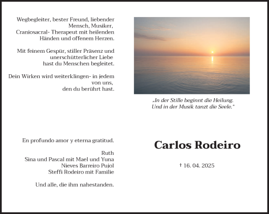 Todesanzeige von Carlos Rodeiro von saarbruecker_zeitung