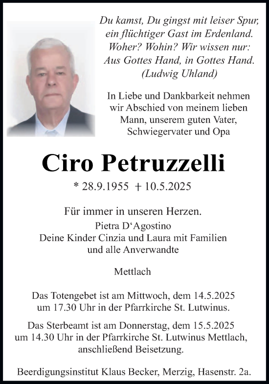 Todesanzeige von Ciro Petruzzelli von saarbruecker_zeitung