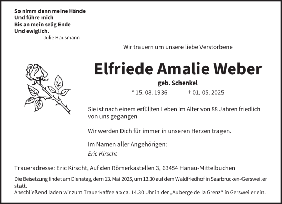 Todesanzeige von Elfriede Amalie Weber von saarbruecker_zeitung