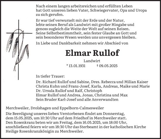 Todesanzeige von Elmar Rullof von saarbruecker_zeitung