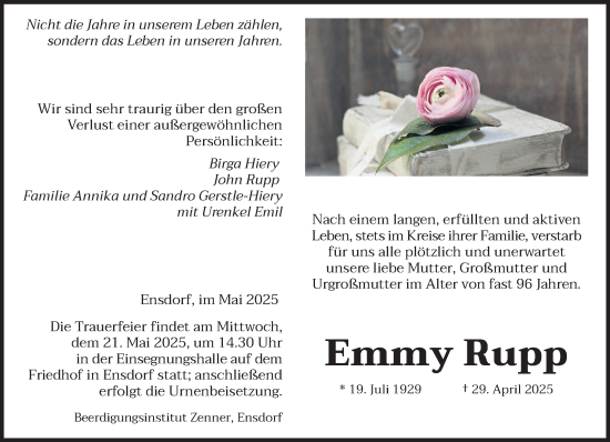 Todesanzeige von Emmy Rupp von saarbruecker_zeitung