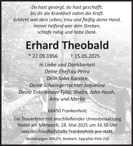 Todesanzeige von Erhard Theobald von saarbruecker_zeitung