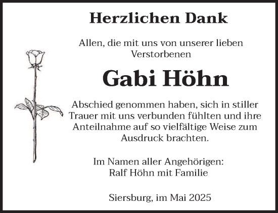 Todesanzeige von Gabi Höhn von saarbruecker_zeitung