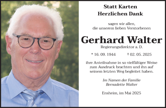 Todesanzeige von Gerhard Walter von saarbruecker_zeitung