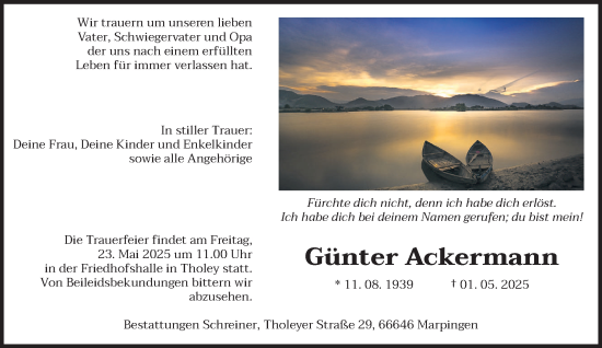 Todesanzeige von Günter Ackermann von saarbruecker_zeitung
