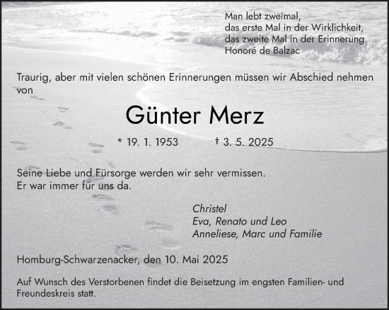 Todesanzeige von Günter Merz von saarbruecker_zeitung