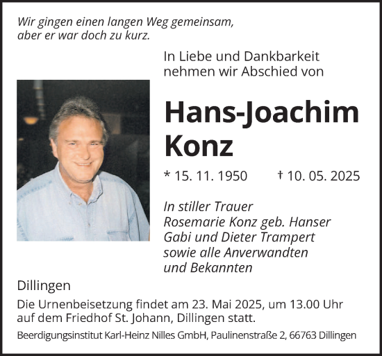 Todesanzeige von Hans-Joachim Konz von saarbruecker_zeitung
