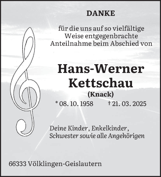 Todesanzeige von Hans-Werner Kettschau von saarbruecker_zeitung