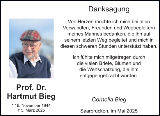 Todesanzeige von Hartmut Bieg von saarbruecker_zeitung