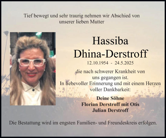 Todesanzeige von Hassiba Dhina-Derstroff von saarbruecker_zeitung