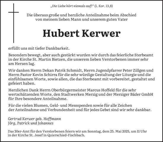 Todesanzeige von Hubert Kerwer von saarbruecker_zeitung