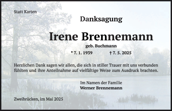 Todesanzeige von Irene Brennemann von saarbruecker_zeitung