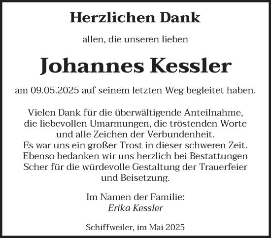 Todesanzeige von Johannes Kessler von saarbruecker_zeitung