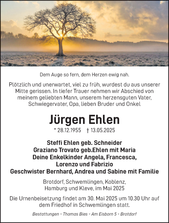 Todesanzeige von Jürgen Ehlen von saarbruecker_zeitung
