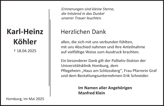Todesanzeige von Karl-Heinz Köhler von saarbruecker_zeitung