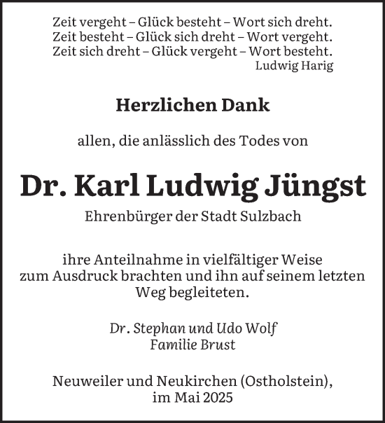 Todesanzeige von Karl Ludwig Jüngst von saarbruecker_zeitung