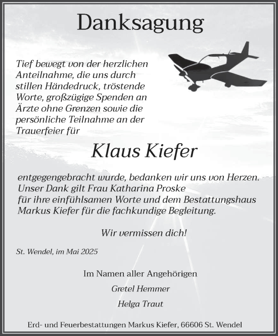 Todesanzeige von Klaus Kiefer von saarbruecker_zeitung