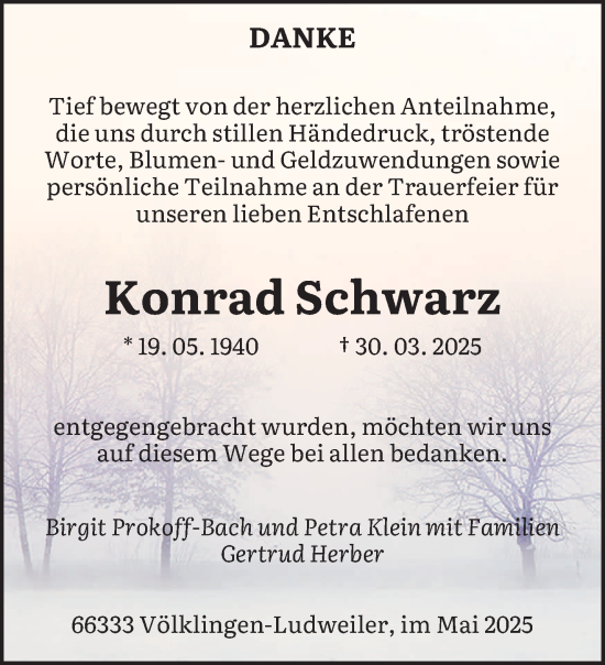 Todesanzeige von Konrad Schwarz von saarbruecker_zeitung