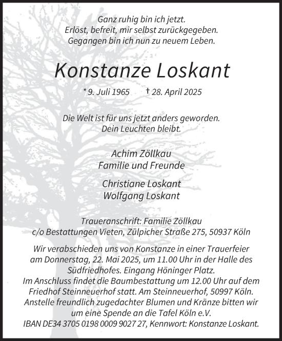 Todesanzeige von Konstanze Loskant von saarbruecker_zeitung