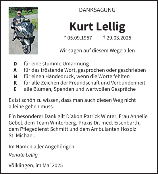 Todesanzeige von Kurt Lellig von saarbruecker_zeitung