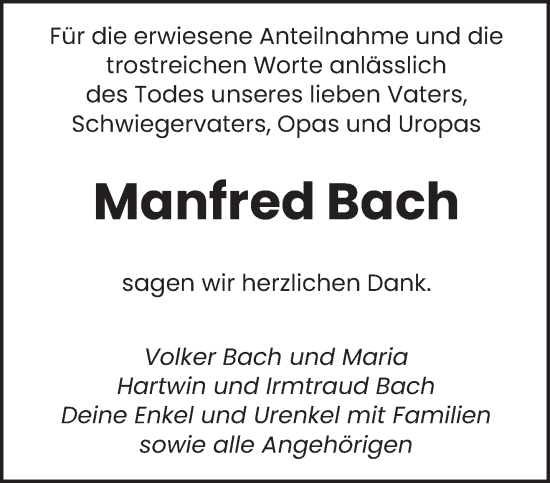 Todesanzeige von Manfred Bach von saarbruecker_zeitung