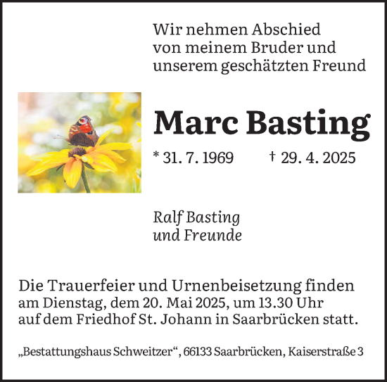 Todesanzeige von Marc Basting von saarbruecker_zeitung