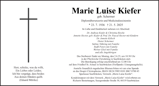 Todesanzeige von Nadja Mandel von saarbruecker_zeitung