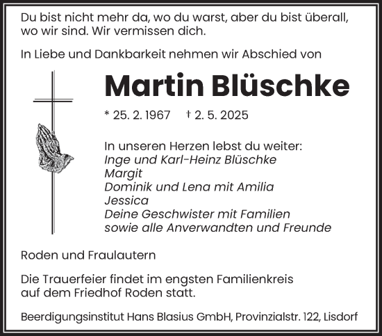 Todesanzeige von Martin Blüschke von saarbruecker_zeitung