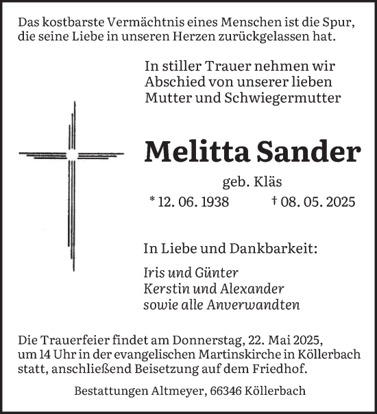 Todesanzeige von Melitta Sander von saarbruecker_zeitung