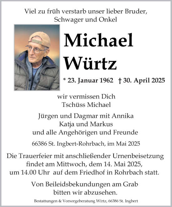 Todesanzeige von Michael Würtz von saarbruecker_zeitung