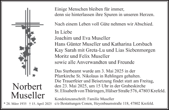 Todesanzeige von Norbert Museller von saarbruecker_zeitung