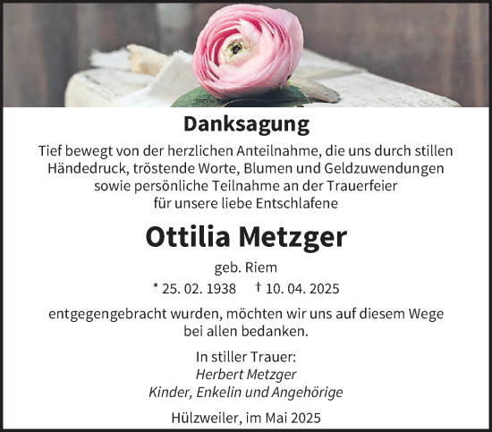 Todesanzeige von Ottilia Metzger von saarbruecker_zeitung