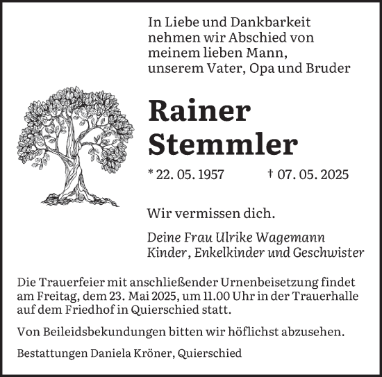 Todesanzeige von Rainer Stemmler von saarbruecker_zeitung
