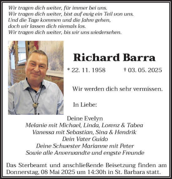 Todesanzeige von Richard Barra von saarbruecker_zeitung