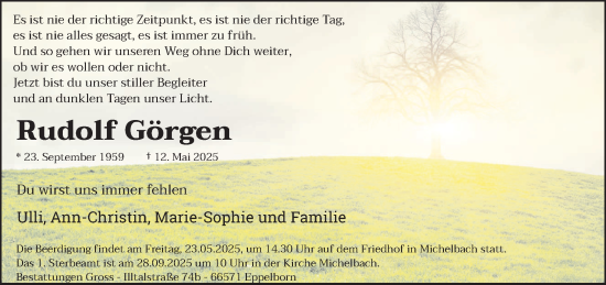Todesanzeige von Rudolf Görgen von saarbruecker_zeitung