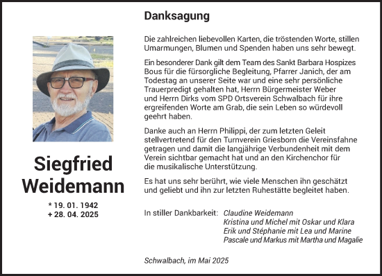 Todesanzeige von Siegfried Weidemann von saarbruecker_zeitung