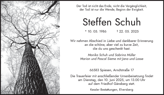 Todesanzeige von Steffen Schuh von saarbruecker_zeitung