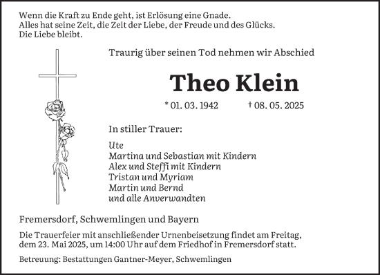 Todesanzeige von Theo Klein von saarbruecker_zeitung