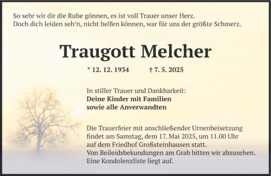 Todesanzeige von Traugott Melcher von saarbruecker_zeitung