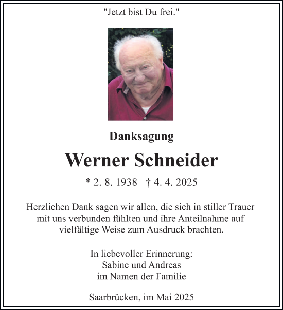 Todesanzeige von Werner Schneider von saarbruecker_zeitung