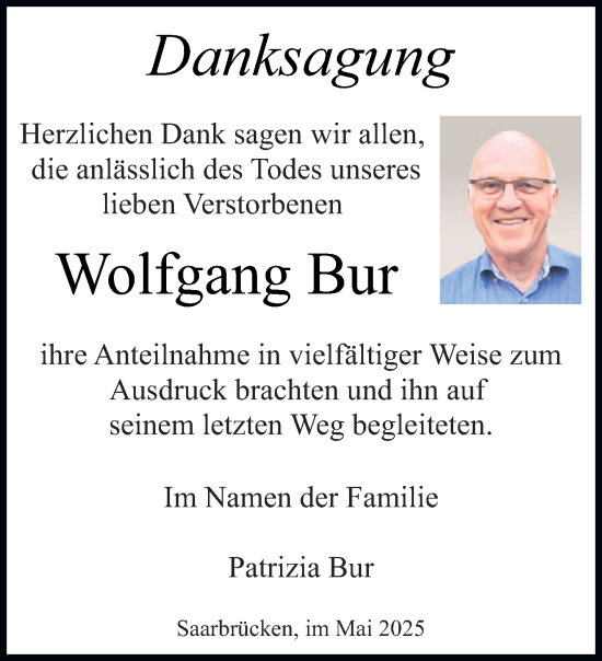 Todesanzeige von Wolfgang Bur von saarbruecker_zeitung