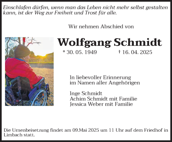 Todesanzeige von Wolfgang Schmidt von saarbruecker_zeitung