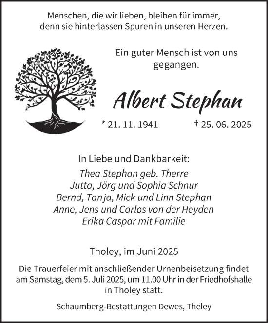 Todesanzeige von Albert Stephan von saarbruecker_zeitung