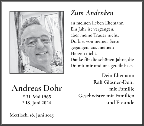 Todesanzeige von Andreas Dohr von saarbruecker_zeitung