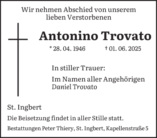 Todesanzeige von Antonino Trovato von saarbruecker_zeitung